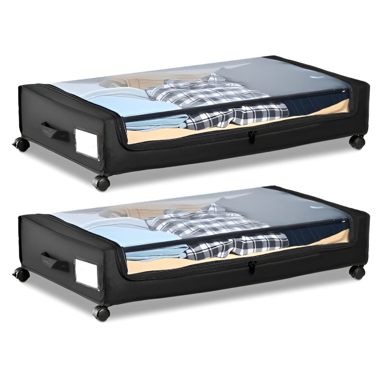 2 Pack Under Bed Storage Fabric Rolling Container with Casters and Clear Top Side Label Slots